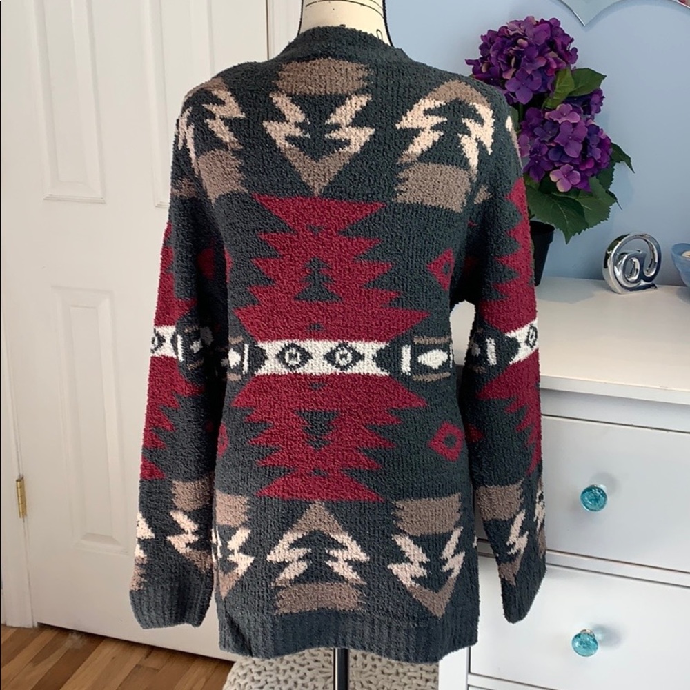 Boho Aztec Tribal Print Cardigan Color Charcoal - Picture 9 of 11